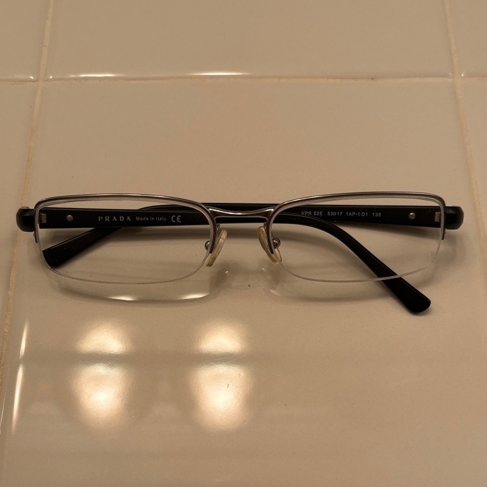 Prada Black and Silver Half Rim Rectangular Eyegl… - image 1